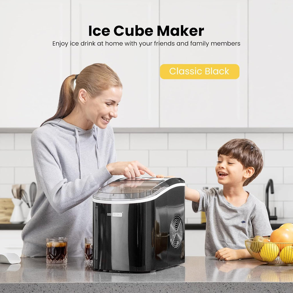 VIVOHOME Electric Portable Compact Countertop Automatic Ice Cube Maker Machine with Hand Scoop 10 Ice Bags and Self Cleaning Function 27lbs/Day Black