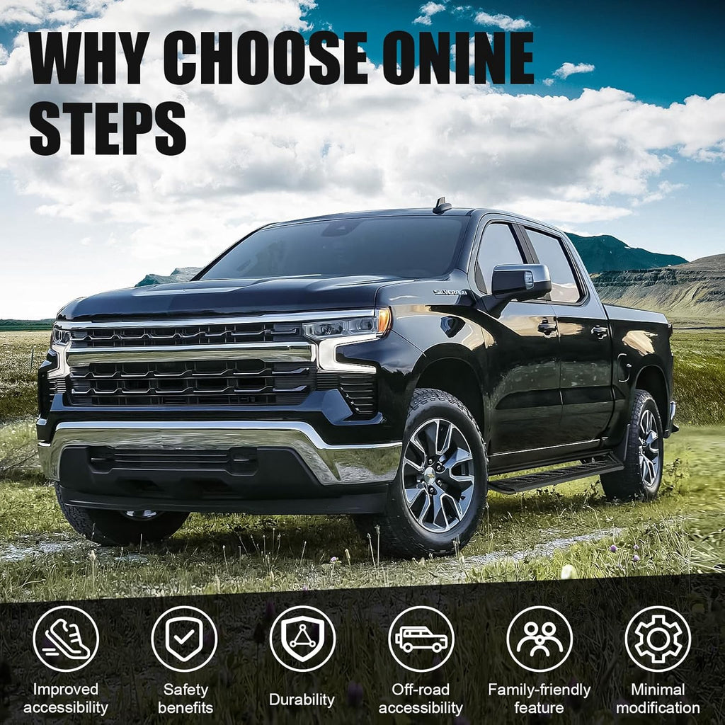 ONINE Tubular Drop Running Board Custom Fit 2019-2026 Chevy Silverado/GMC Sierra 1500 & 2020-2026 Chevy Silverado/GMC Sierra 2500HD/3500HD Crew Cab Drop Side Step Nerf Bar, Textured Black