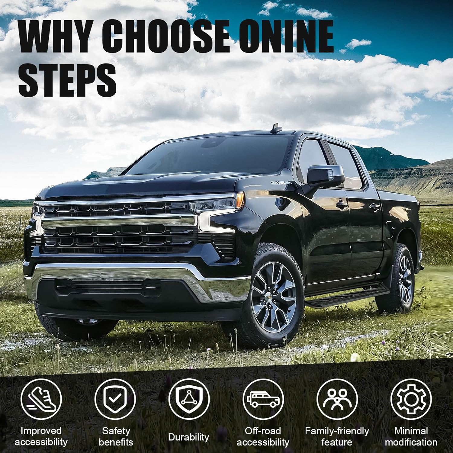ONINE Tubular Drop Running Board Custom Fit 2019-2026 Chevy Silverado/GMC Sierra 1500 & 2020-2026 Chevy Silverado/GMC Sierra 2500HD/3500HD Crew Cab Drop Side Step Nerf Bar, Textured Black