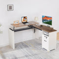 55' Farmhouse L-Shaped Desk with Lift Top,Movable Monitor Stand,L Shaped Standing Office Desk with Lockable Drawer & Adjustable File Drawer,Lift Top Computer Desk with Power Outlets