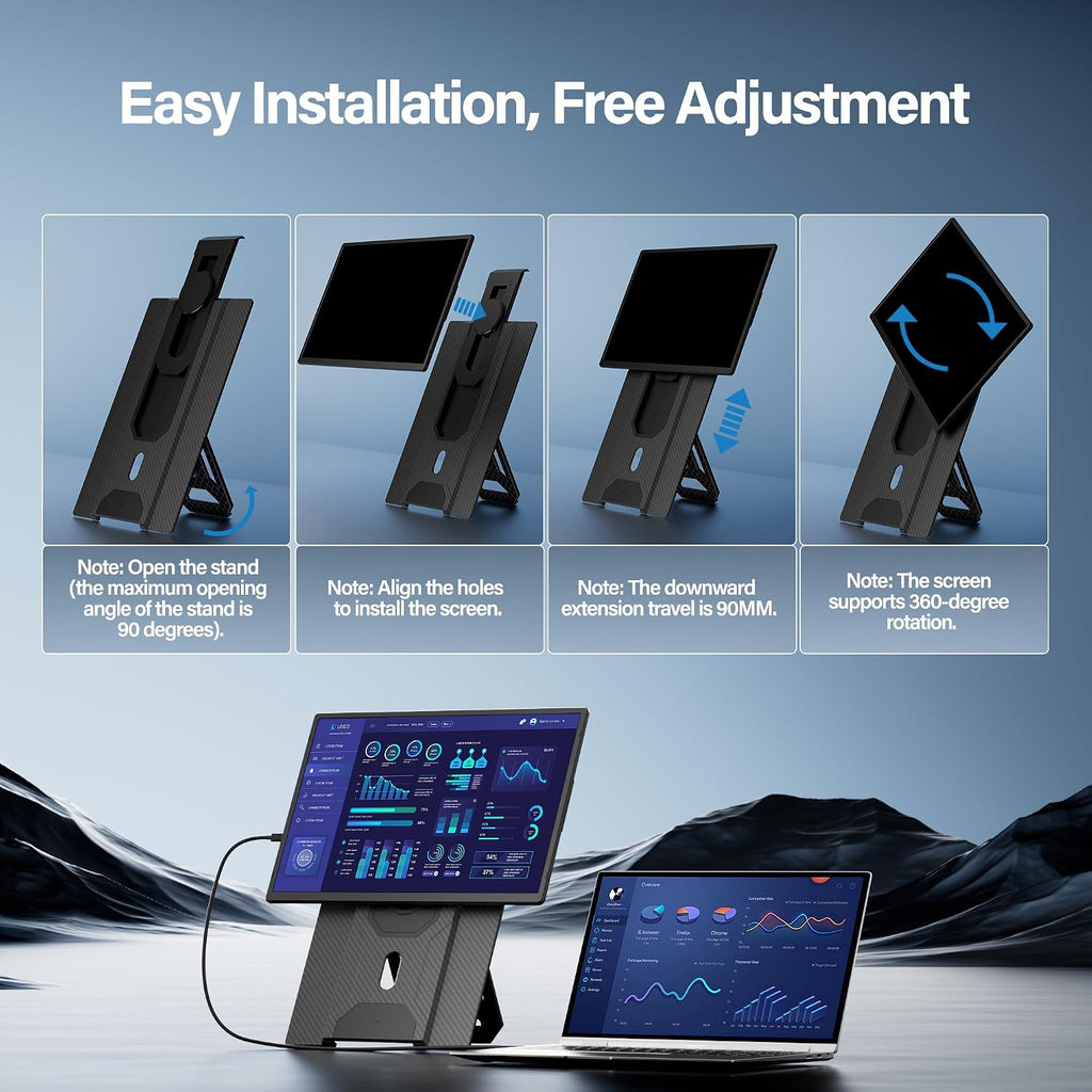 Laptop Screen Extender 16.1', 1920 * 1200 Portable Monitor with Detachable Frameless Display- 360° Rotatable Magnetic Stand, Dual Screen Plug & Play, Extra Monitor for Windows/Mac/Linux/Android