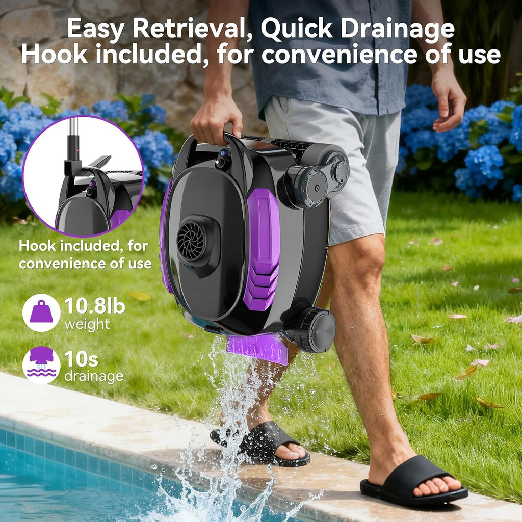 Cordless Robotic Pool Cleaner, Wall Climbing, Extended Battery Life, 0.28 Cu Ft Large Capacity, Advanced Dual-Motor, X3 Auto Pool Vacuum for Inground & Above Ground Pools Up to 1615 Sq.Ft, Purple