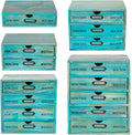 5-piece Full Matching Set Turquoise Wooden Cabinets,European Country Style Desk Organizer Boxes,Multi-level Teal Wooden Stackable Drawers,Countertop Organizer Drawers w/ Label Holder,Desktop Chests