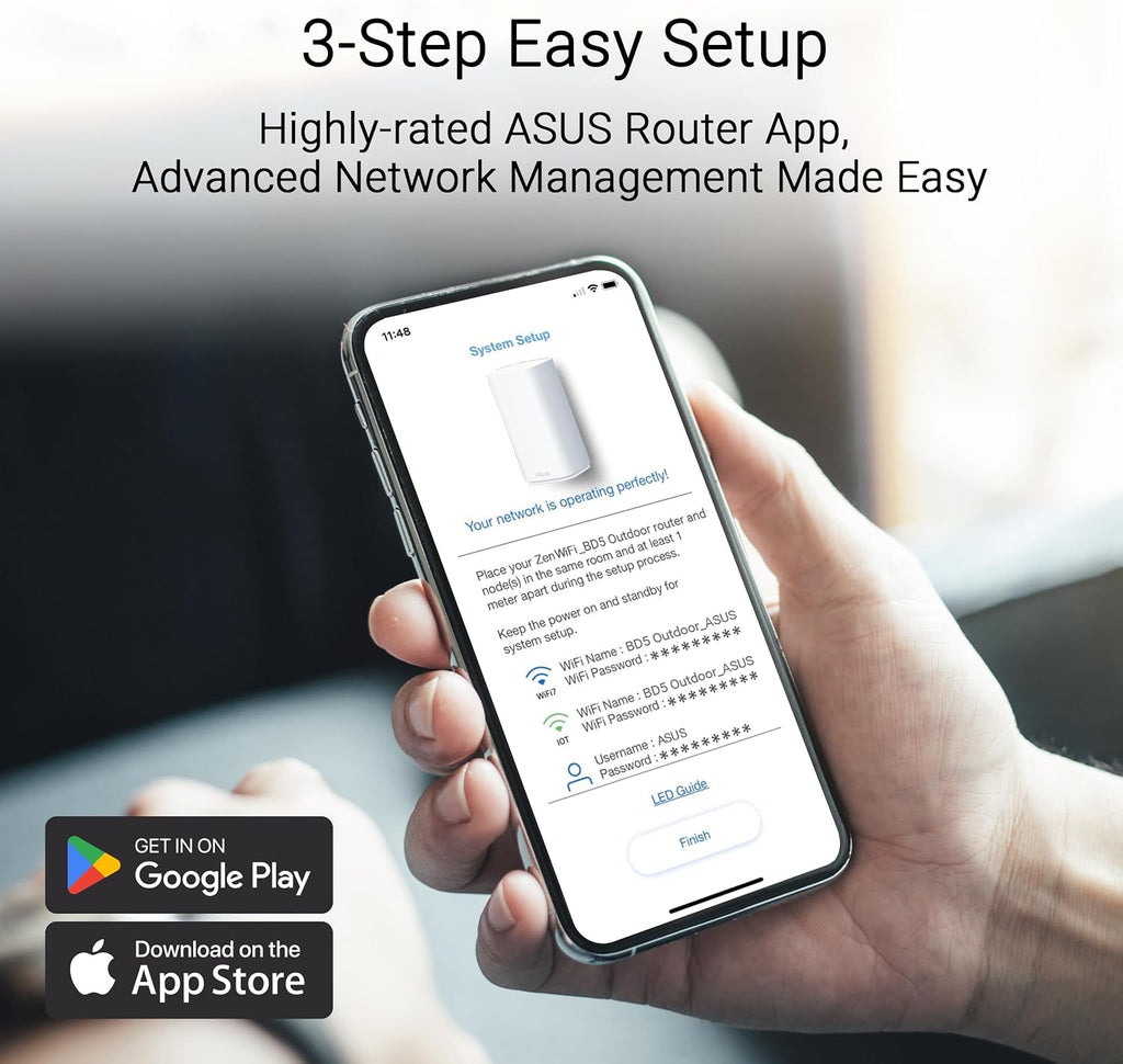 ASUS ZenWiFi BD5 Outdoor Dual-Band WiFi 7 Mesh, 5000 Mbps, Coverage up to 15,000 sq. ft. Outdoors(1pk), Dual 2.5G Ports, IP65, PoE+AC Powered, Wall and Pole Mount, VPNs