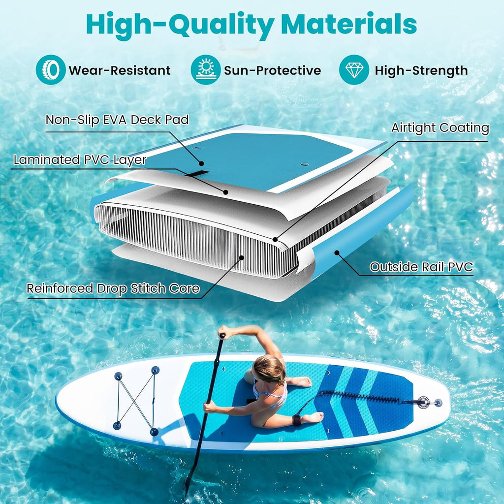 GYMAX Paddle Board, Inflatable Stand Up Paddle Board with SUP Accessories, Removable Fin, Paddle, Pump, Leash & Carry Bag, Blow Up Paddle Boards Standing Boat