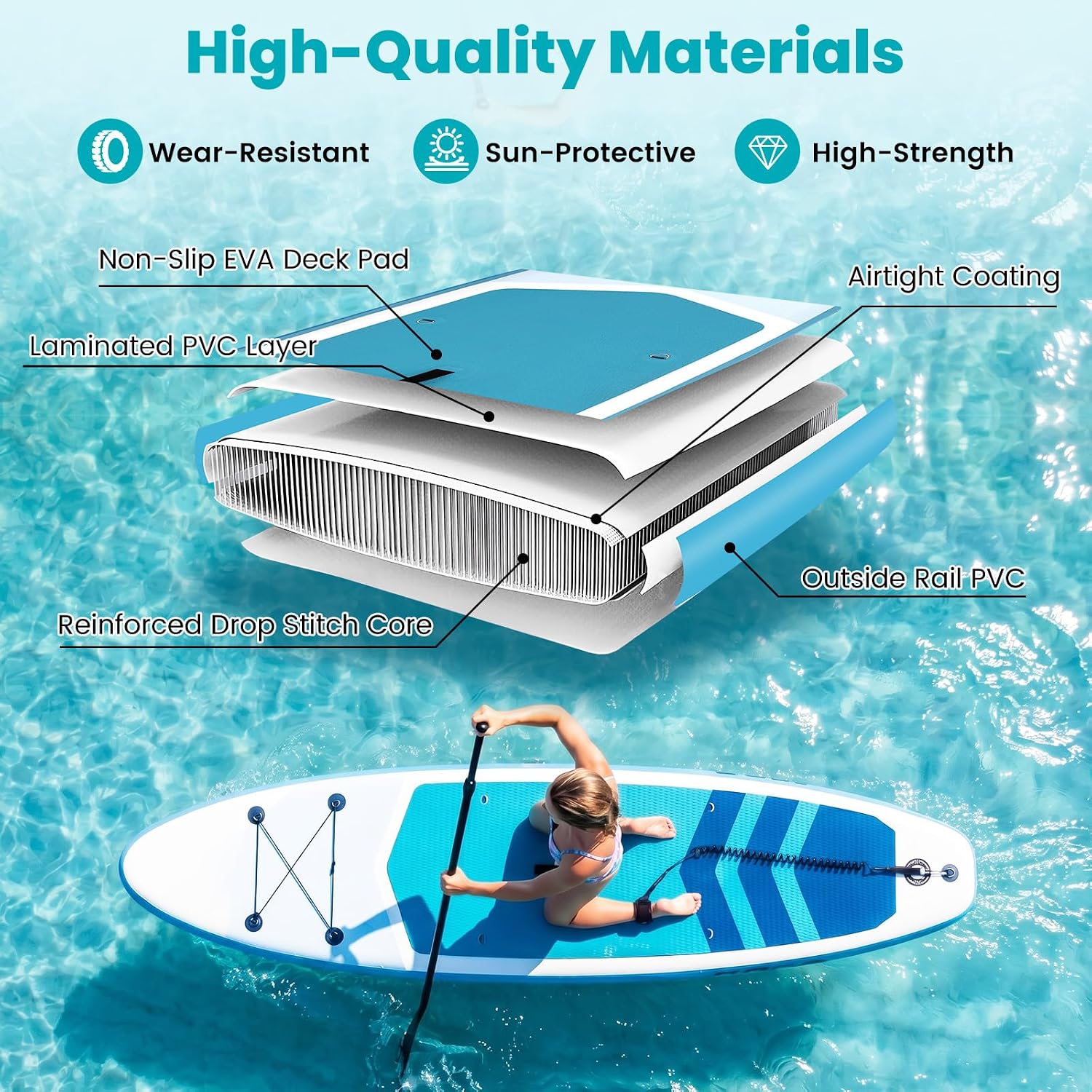 GYMAX Paddle Board, Inflatable Stand Up Paddle Board with SUP Accessories, Removable Fin, Paddle, Pump, Leash & Carry Bag, Blow Up Paddle Boards Standing Boat