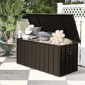 100 Gallon Metal Outdoor Storage Box, Deck Box Waterproof, Outside Steel Storage Lockable Cabinet, Indoor Storage Bin Container for Patio/Poolside/Backyard Cushions, Pillow -Brown