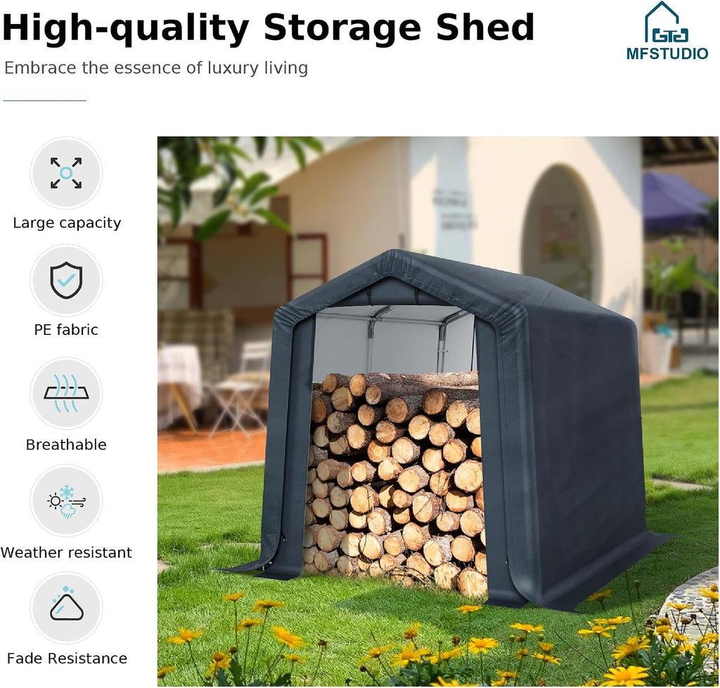 MFSTUDIO Portable Shed Garage, 6x10 Storage Tent Motorcycle Sheds Carport Heavy Duty Canopy with Rolled up Zipper Doors, Outside Utility Shelter Garages Tents for Motorcycles, Bicycles and Tools