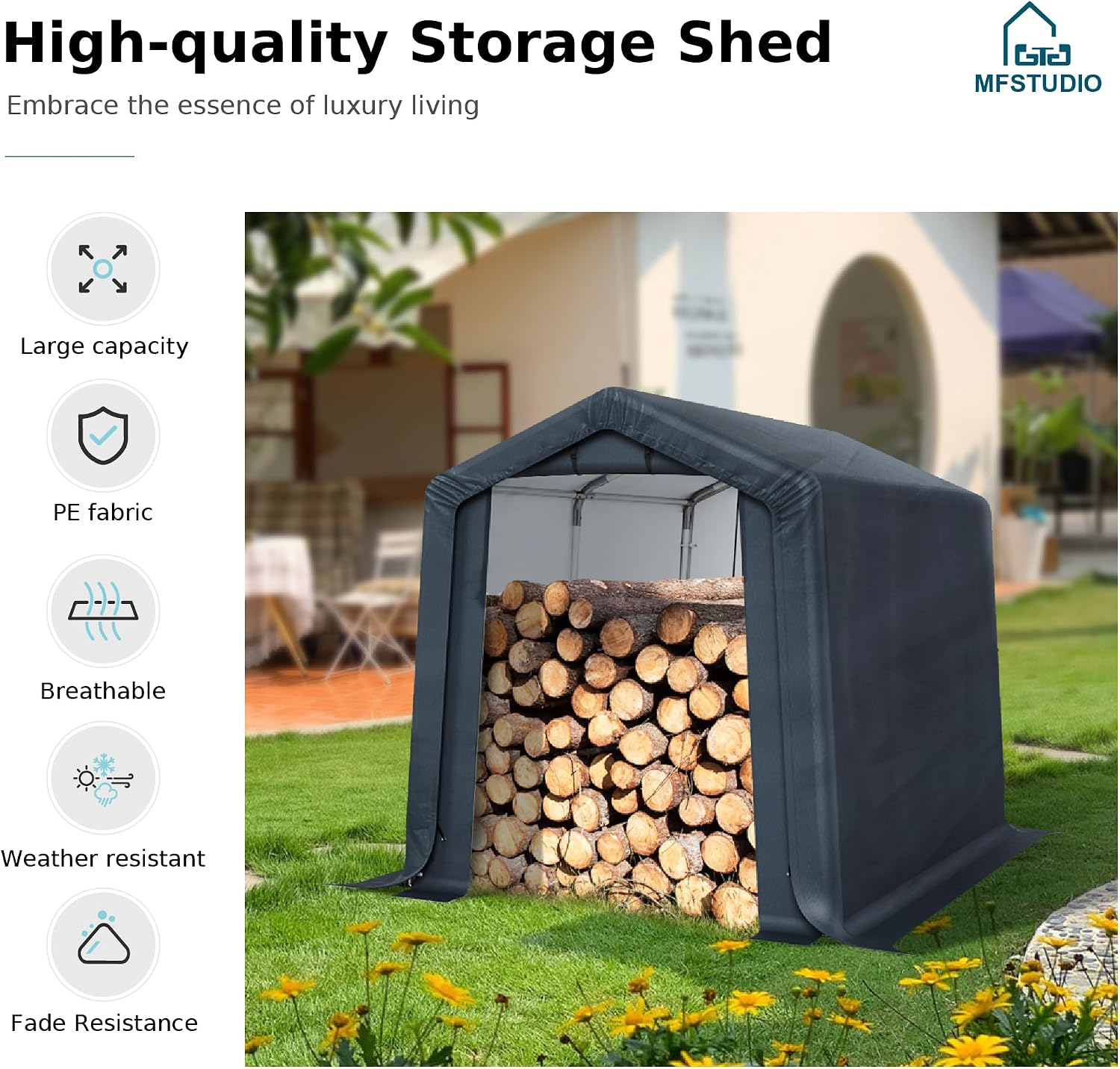 MFSTUDIO Portable Shed Garage, 6x10 Storage Tent Motorcycle Sheds Carport Heavy Duty Canopy with Rolled up Zipper Doors, Outside Utility Shelter Garages Tents for Motorcycles, Bicycles and Tools