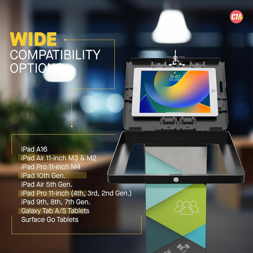 CTA Digital Premium Kiosk Floor Stand - Locking Floor Stand Kiosk - iPad 7th/8th/9th Gen 10.2' - Pro 11', 5th & 6th Gen, Surface Go, Galaxy Tab S5E & More (PAD-PARAF)