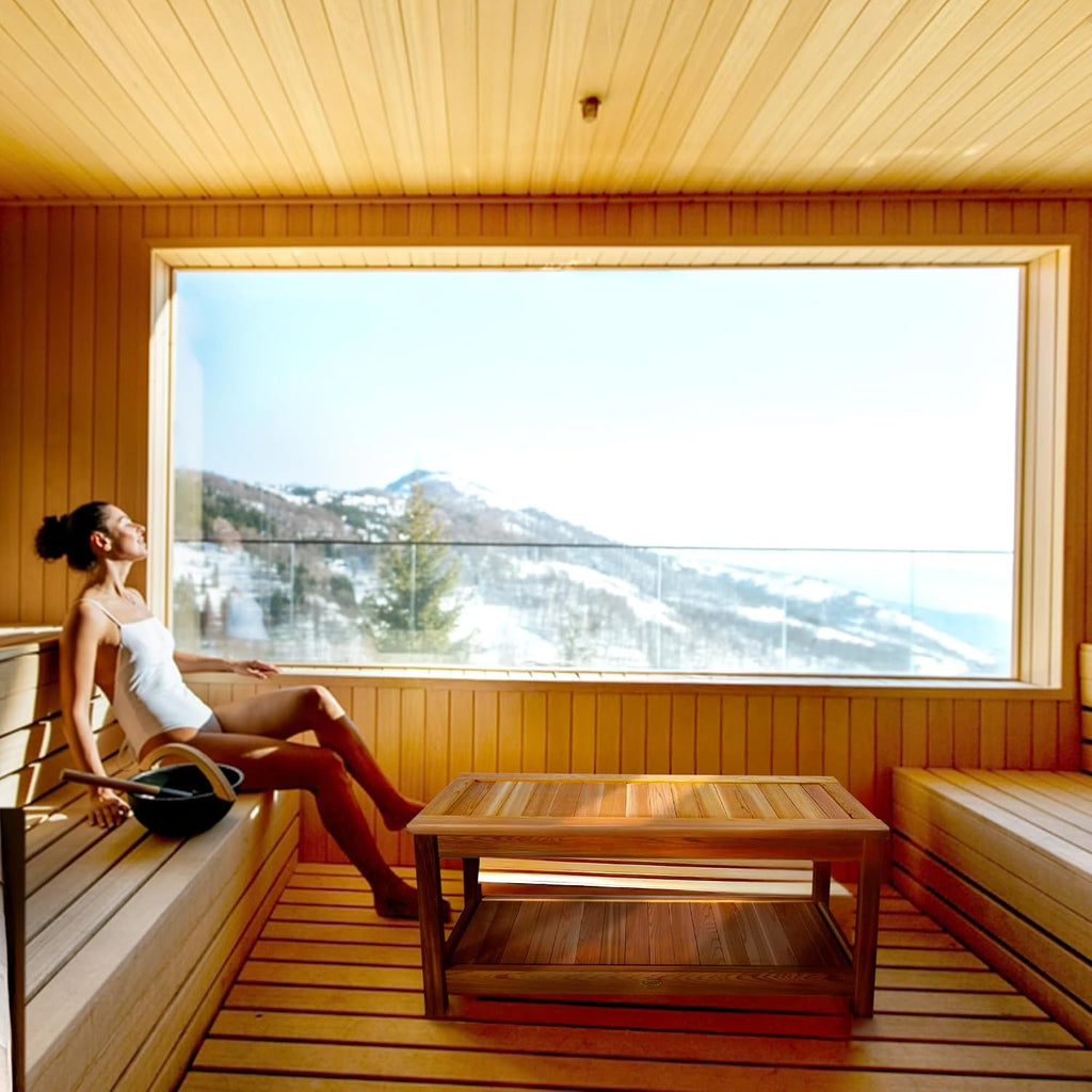 All Things Cedar 44' Deluxe Cedar Wood Sauna Bench, Indoor Outdoor Seating, Natural