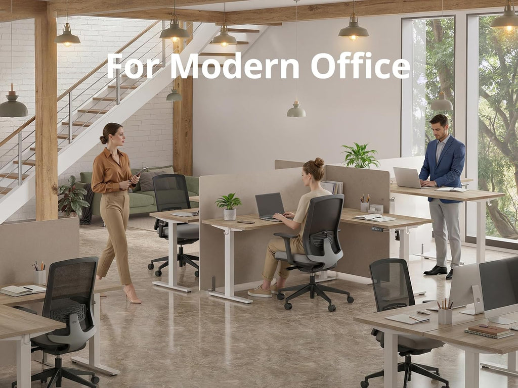 TIQLAB L Shaped Standing Desk Adjustable Height, Reversible Electric Corner Standing Desk, 63 x 55 inch Sit Stand Computer Table with Splice Board, Maple