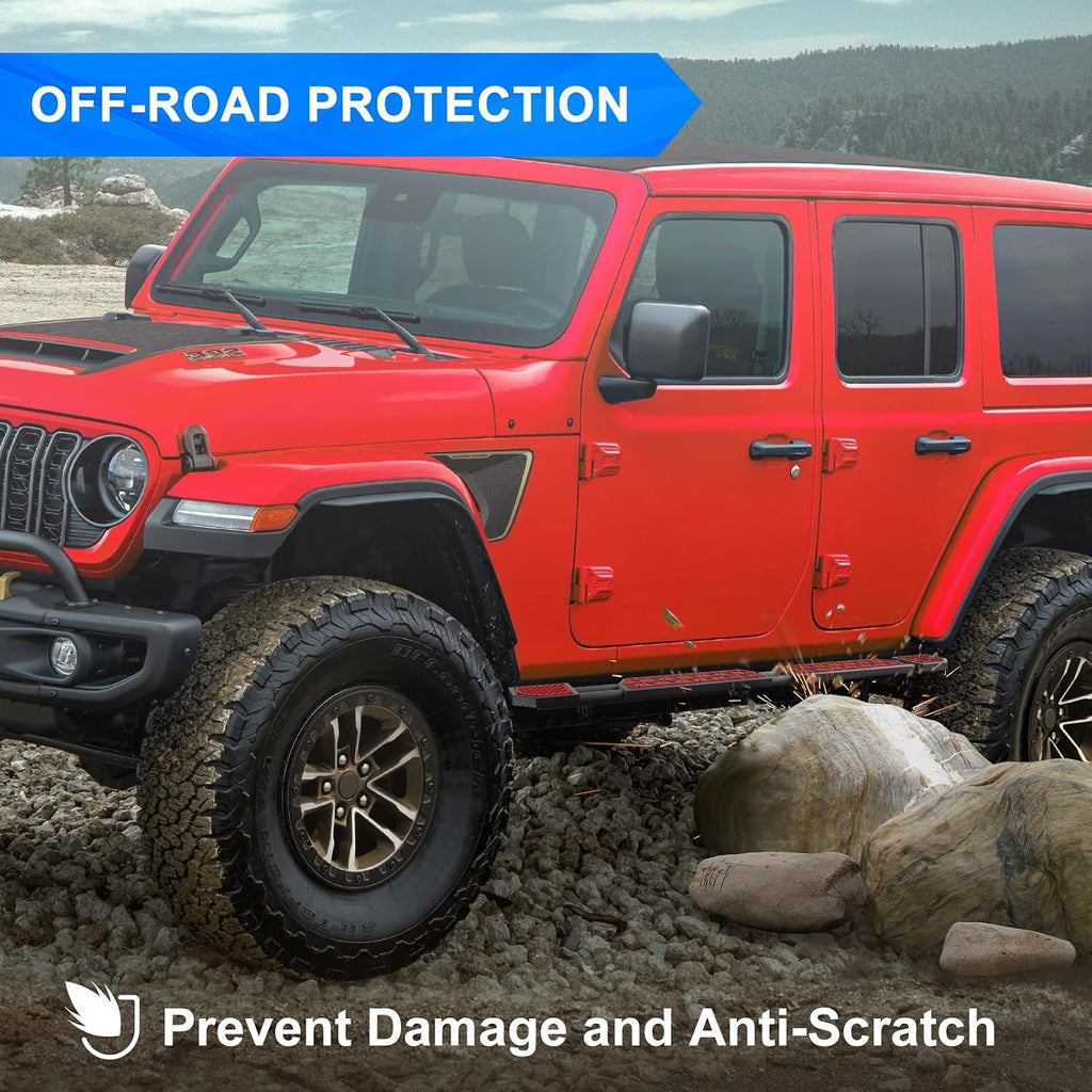 Red Running Boards fit for Jeep Wrangler JL 2018-2026 | side steps for JL 4 door 7 inch red panel step bars rock rails steps rock sliders estribos para