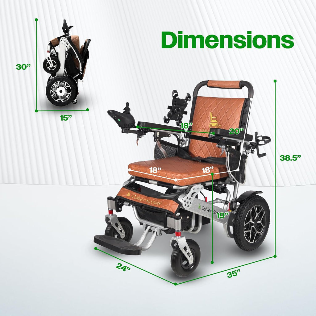 Culver Mobility Wolf Folding Lightweight Heavy Duty Electric Wheelchair, 330 lbs Capacity, 500W Motor, 13 Miles Range – Includes Free Travel Bag, Cup Holder, and Phone Holder