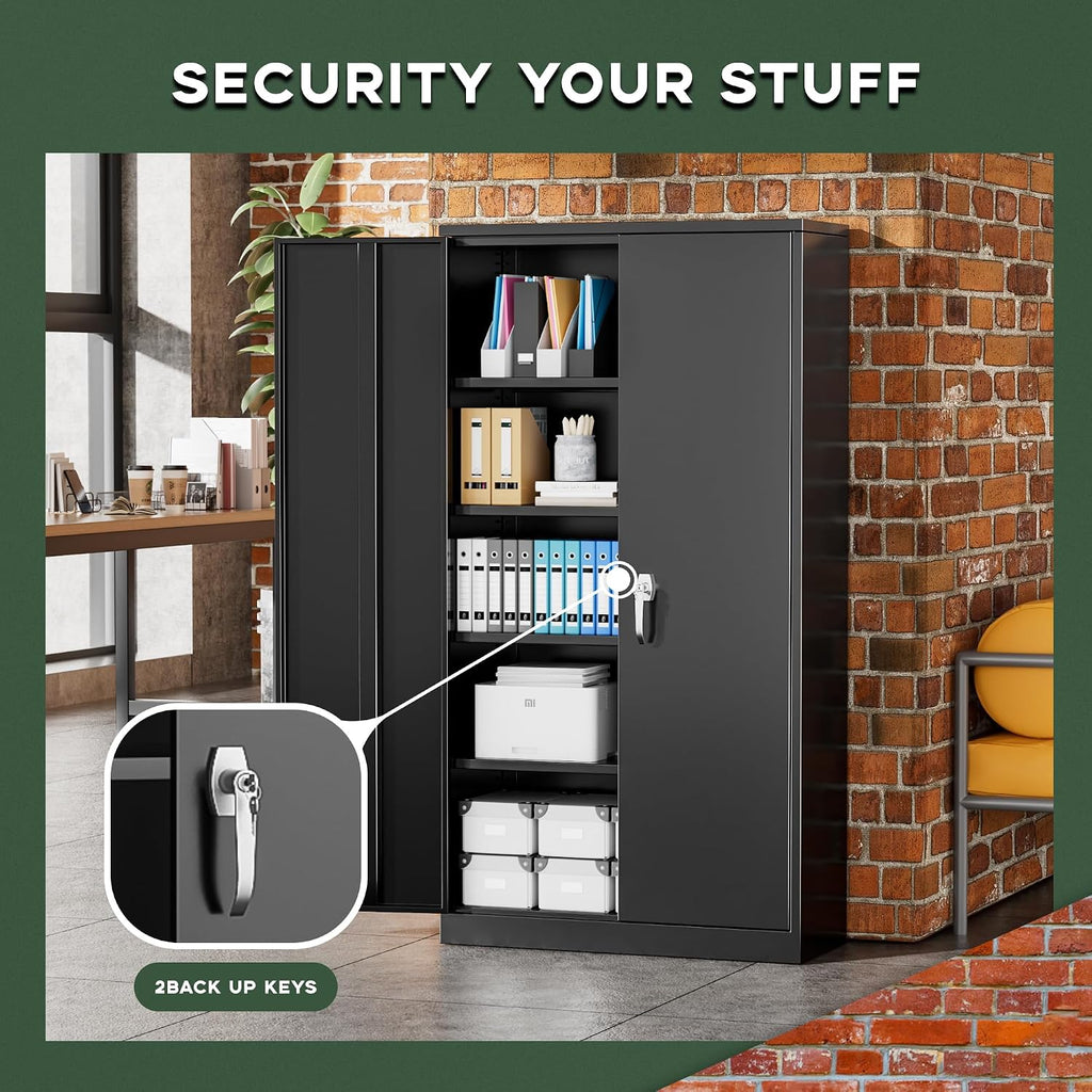 Greenvelly 72' H Metal Storage Cabinet, 36' W x 18' D Black Locking Metal Cabinet Garage Storage Cabinet with Doors and 4 Adjustable Shelves, Lockable Steel Cabinets for Home Office, Garage, School