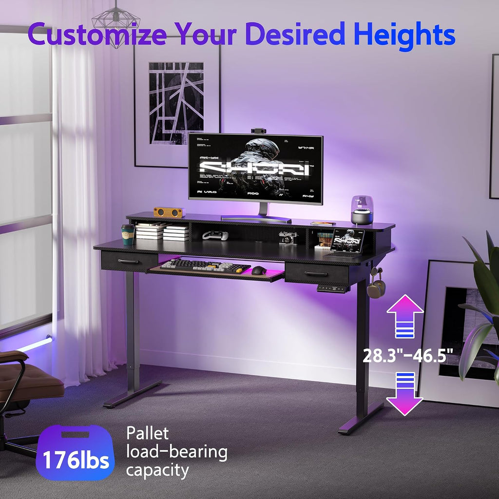 WALKINGDESK 55x24 Inches Electric Standing Desk with Keyboard Tray, Height Adjustable Stand up Desk with 2 Drawers, Ergonomic Sit to Stand Desk with Storage Monitor Stand, Computer Table, Black