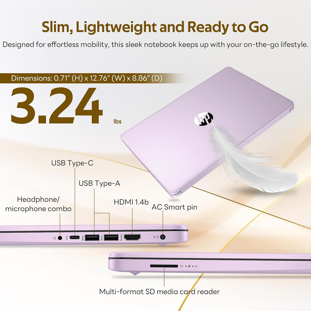 HP Stream 14' HD Student&Business Laptop with AI Copilot, Intel Processor N150, 4GB RAM, 1.12TB Storage (128GB UFS + 1TB Docking Station), 1 Year Office 365, 720p Webcam, Win 11, Lavender Purple