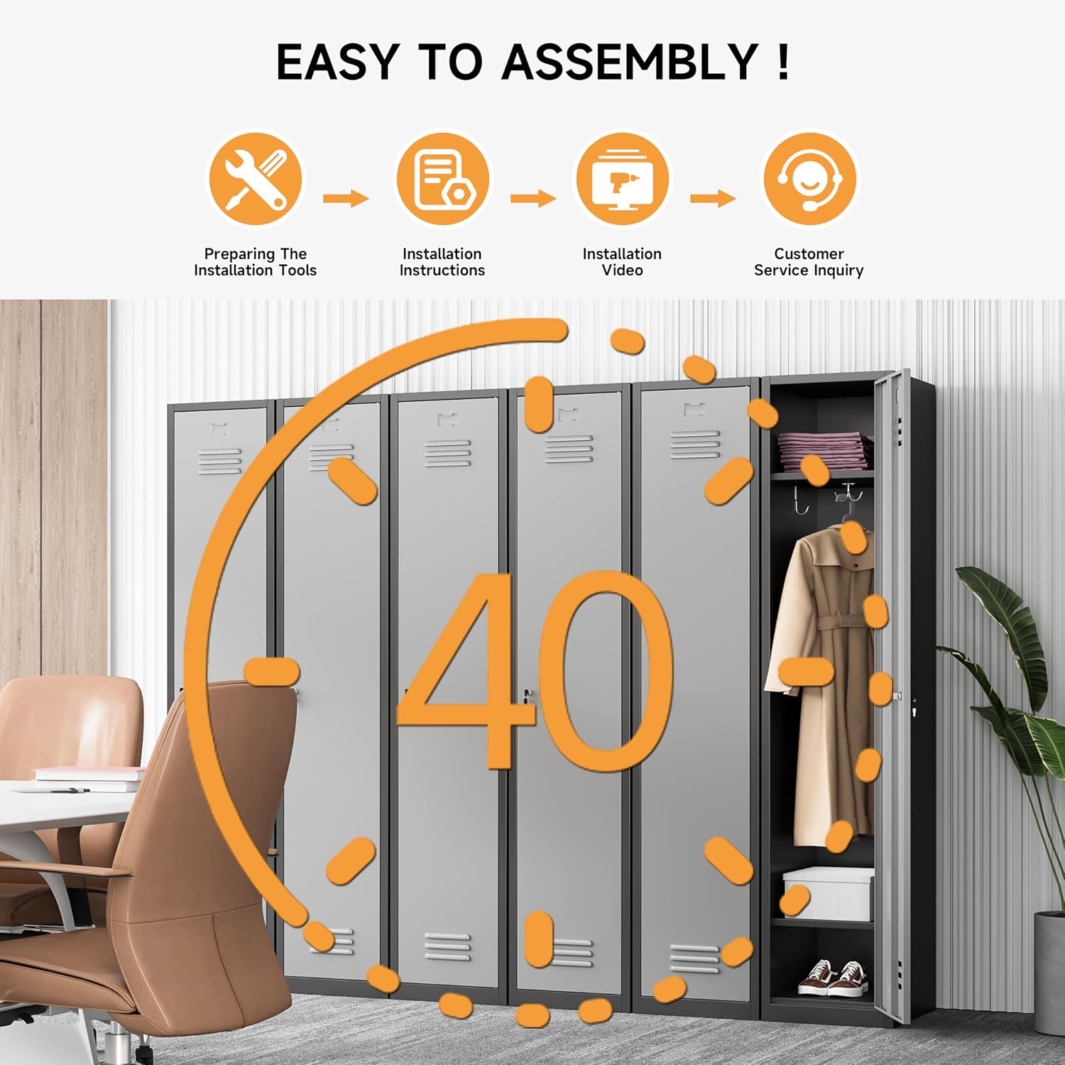 Bestoo Metal Armoire Wardrobe Closet with Locking Doors 71' Tall Narrow Steel Locking Storage Cabinet with 1 Lockable Door and Hooks for Employees, Gym, School, Home and Office (Black Gray)