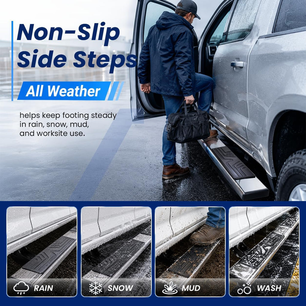 PZ 6.5' Running Boards Anti-Slip Side Steps Stainless Steel Compatible with 2019 Chevy Silverado 1500LD Crew Cab,500LBS No Drill Truck Running Boards Direct Fit Nerf Bar