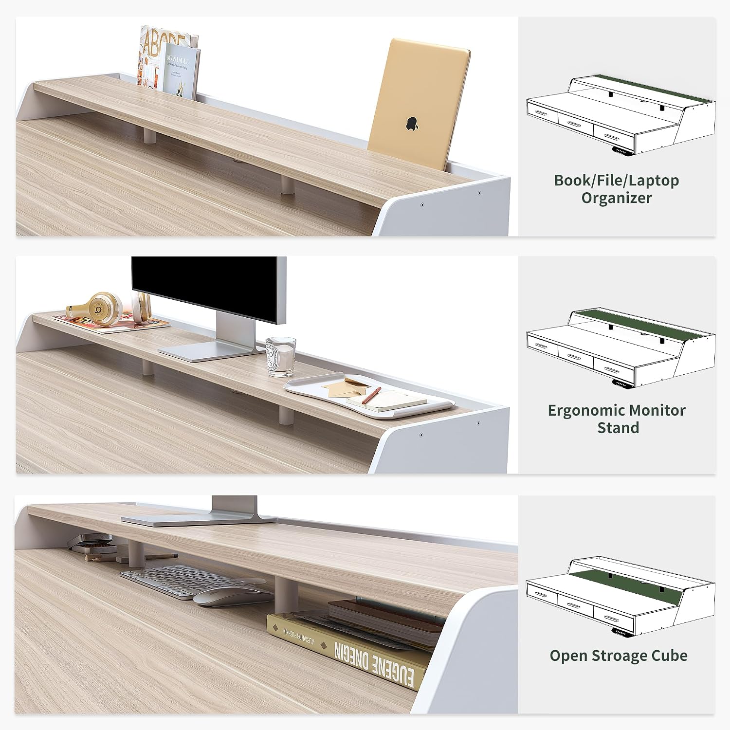 FEZIBO Electric Standing Desk with Drawers, 55x26 Inch Standing Desk Adjustable Height, Stand Up Desk with Monitor Shelf, Sit Stand Home Office Desk, Light Walnut