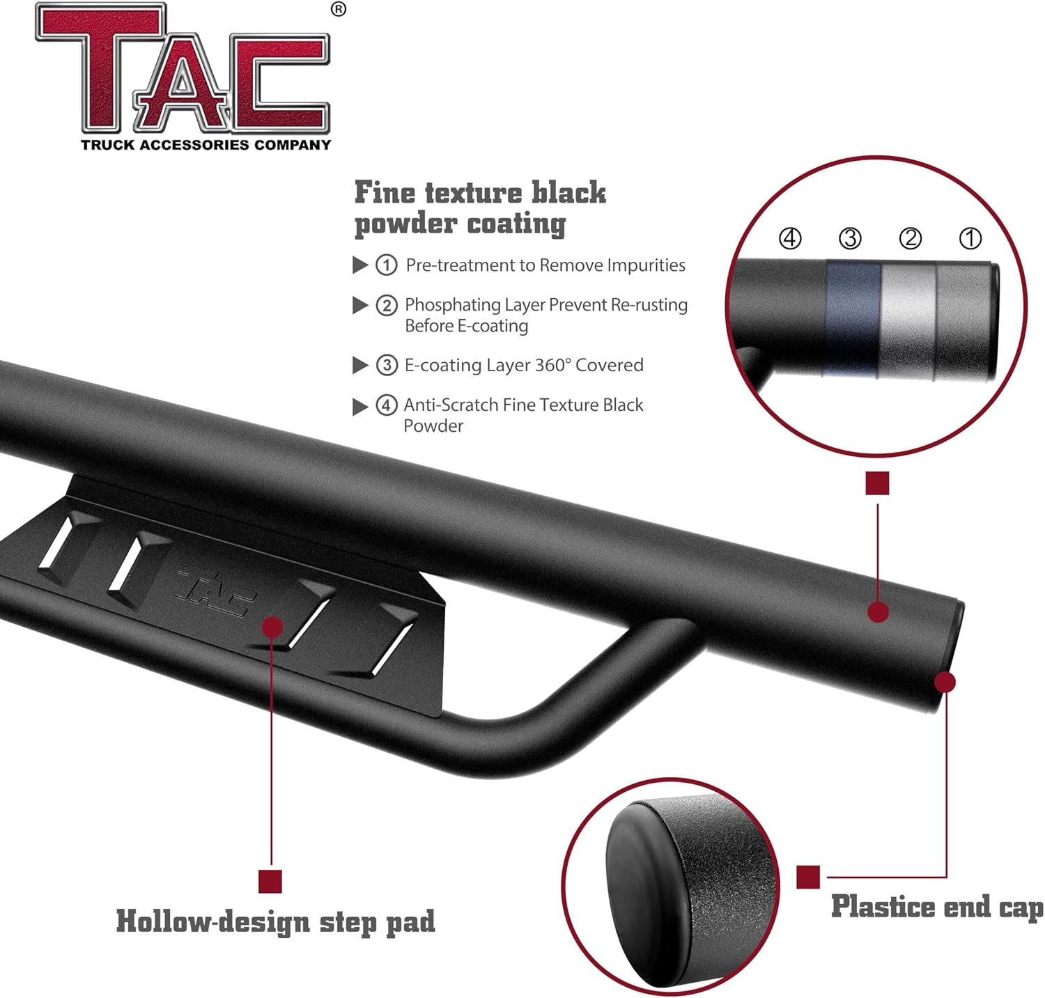 TAC EHD Running Boards Compatible with 2015-2026 Ford F150 Supercrew Cab| 2022-2026 F150 Lightning EV| 2017-2026 F250/F350/F450/F550 Super Duty Crew Cab| Side Steps| Nerf Bars| Two-Stair
