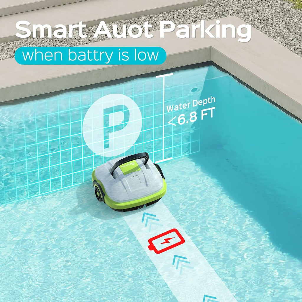 WINNY POOL CLEANER Cordless Robotic Pool Cleaner, Automatic Pool Vacuum with Powerful Suction, Dual-Motor,Self-Parking, Up to 538 Sq.ft,Ideal for Flat Above Ground Pools -Winny 200