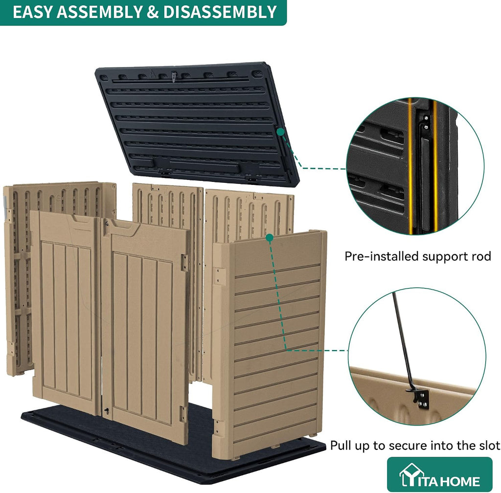 YITAHOME Outdoor Resilient Storage Shed, 35 Cu Ft Lockable Weatherproof Resin Unit, Fit for Garden Equipment, Simple Assembly (Brown)