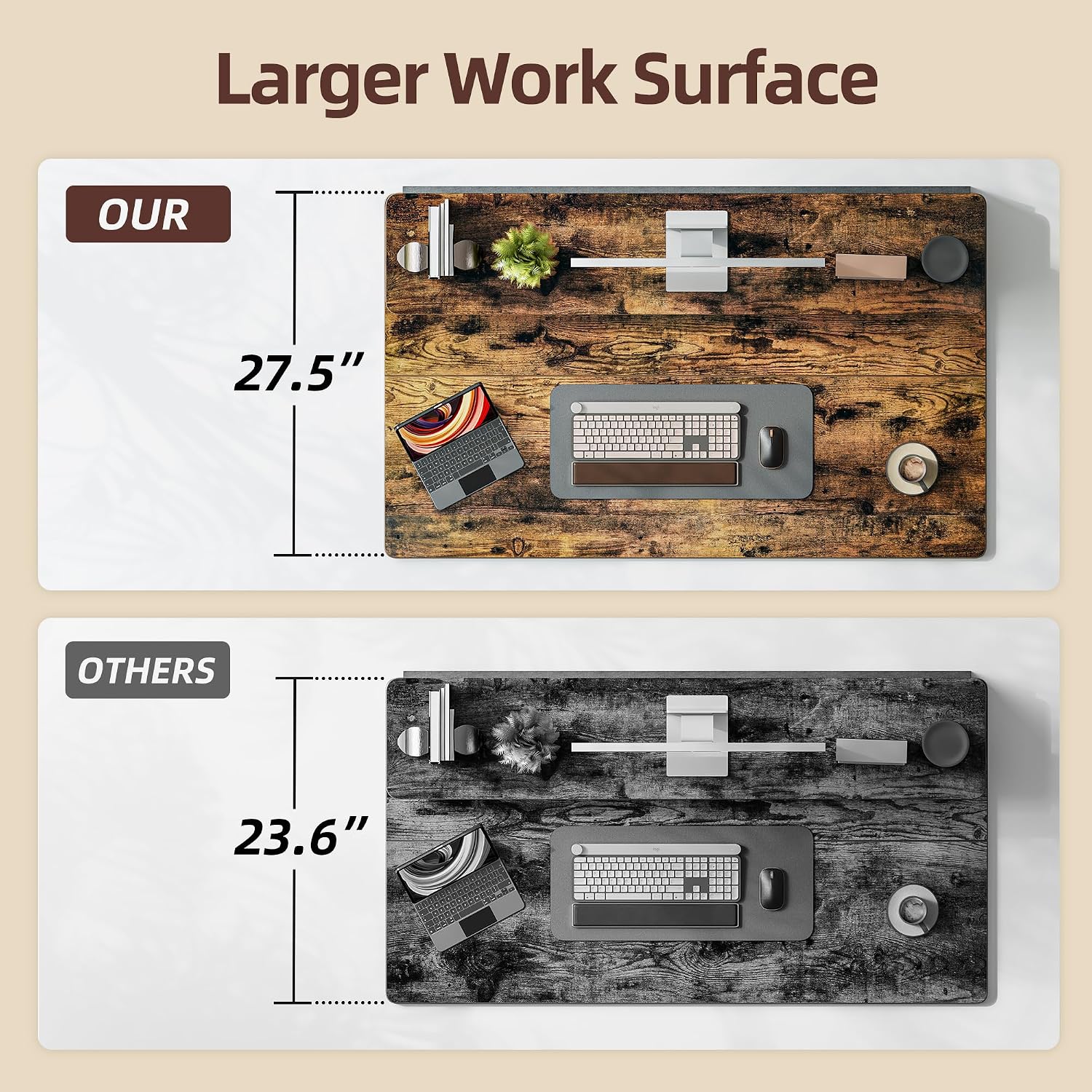 TIQLAB 48 * 28 Inch Standing Desk with Four Drawers, Electric Sit Stand Table, Stand Up Desk Adjustable Height with Storage Shelf, Splice Board, Deep Vintage
