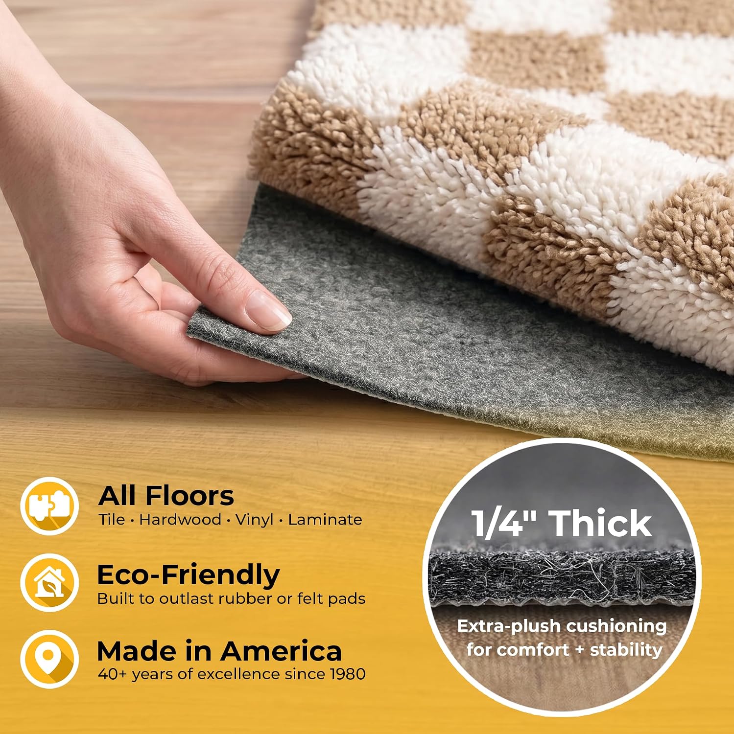 Hold-a-Rug Plush 10' Round Nonskid, Nonslip Rug Pad, Reversible Gripper, ¼ Thick, Safe for All Floors and Carpet, Keep Area Rugs Secure