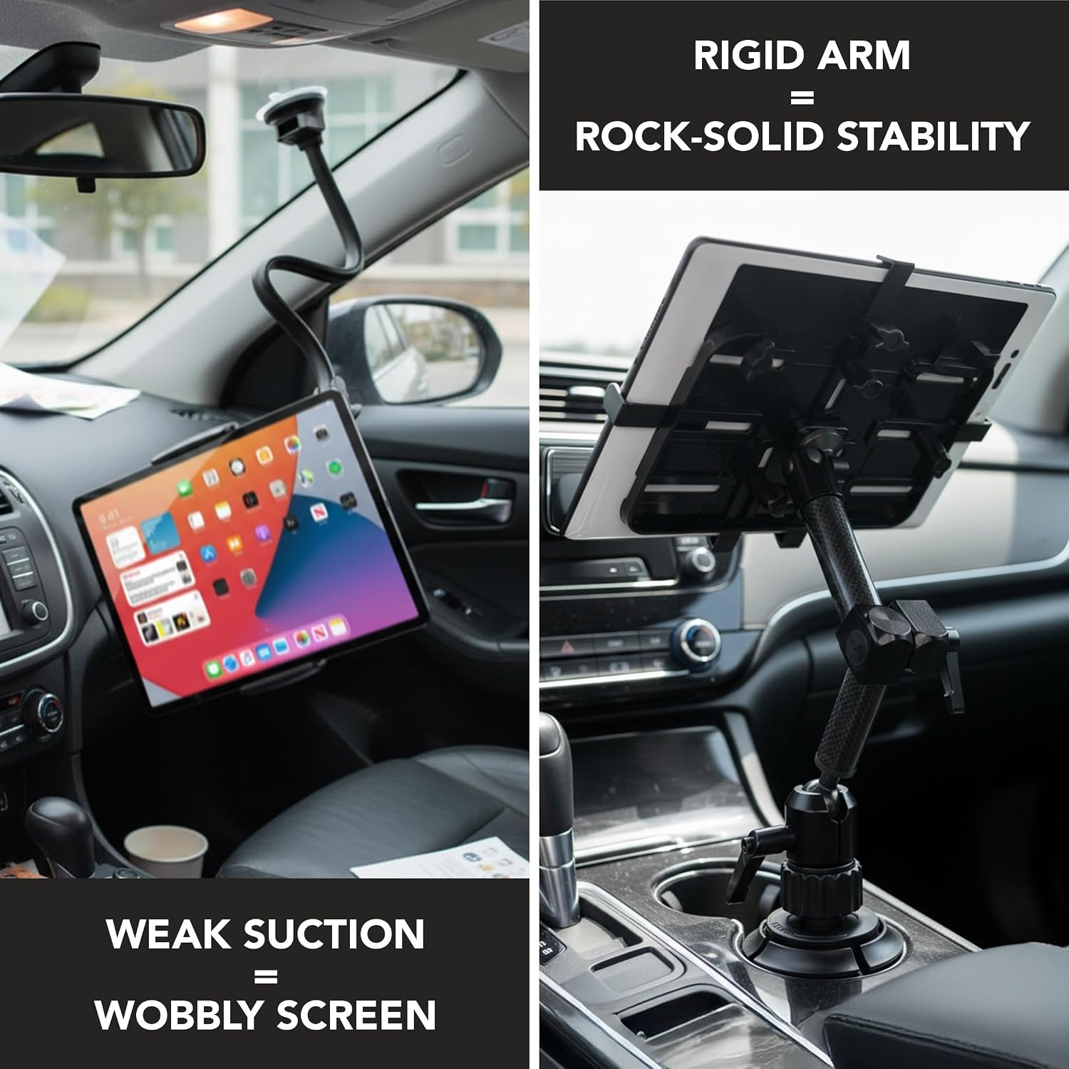 Mount-It! Carbon Fiber Cup Holder Tablet Mount Tablet Holder for Car Truck SUV, Adjustable 7–11 Inch iPad & Tablets, 18' Extension Arm, 360° Rotation, Fits 2.75'–3.5' Cupholders, ELD GPS Holder