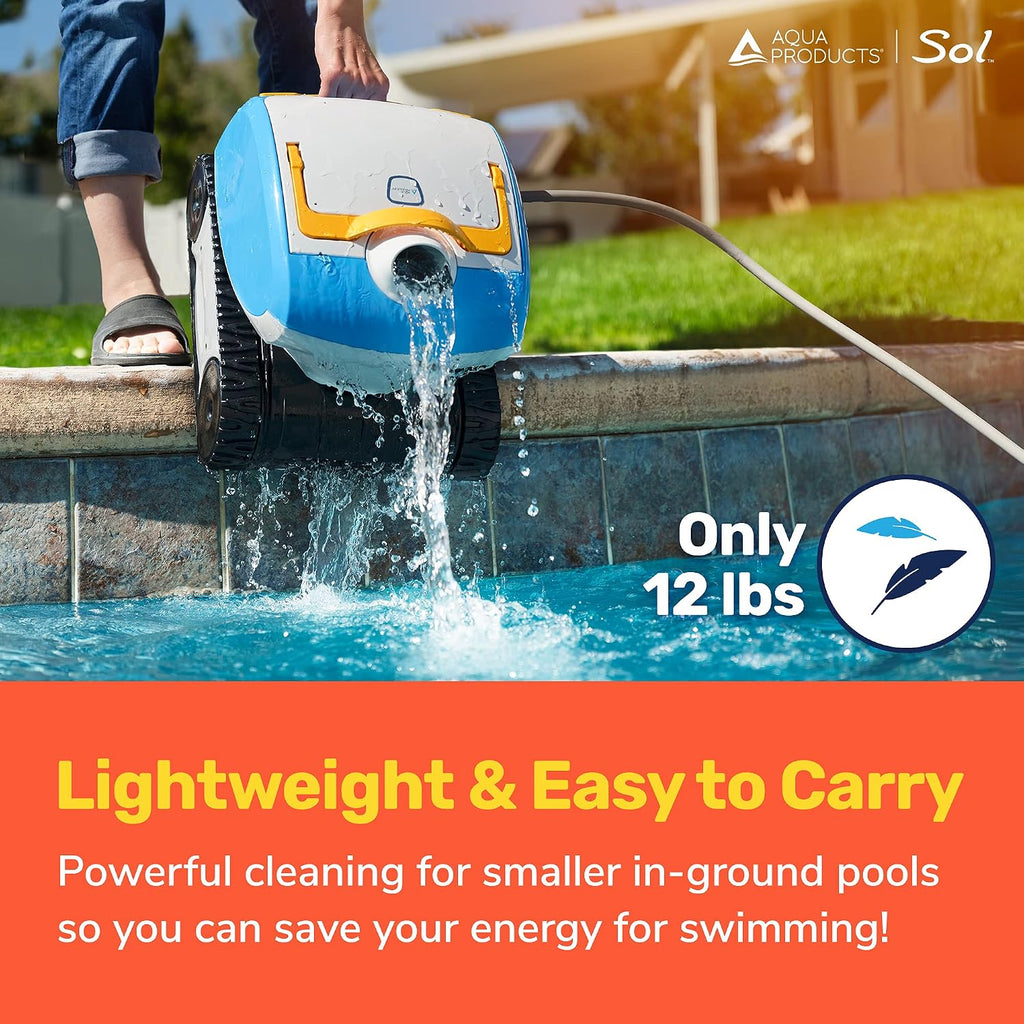 Aqua Products Sol Robotic Pool Cleaner, Automatic Vacuum for Inground Pools up to 36ft, 50ft Cable Length, Wall Climbing Vac w/Strong Suction & Easy to Clean Debris Basket