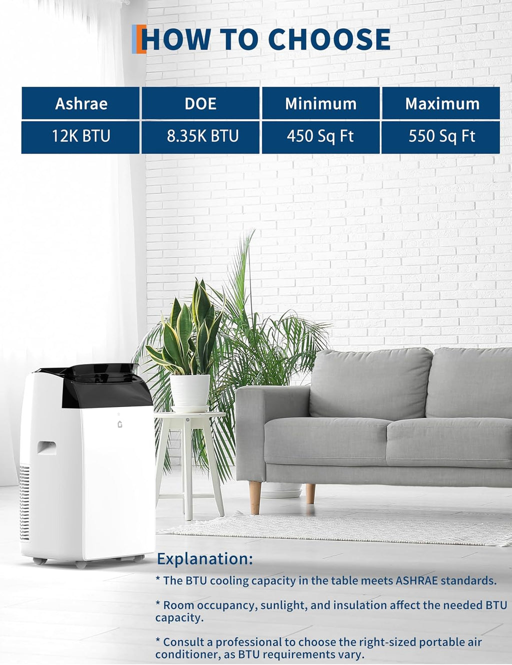 GarveeLife 12,000 BTU Portable Air Conditioners - Smart AC Units Cold with Drainage-free 48db Quiet Cooling within 550 sq.ft, Remote Control 24H Timer/Dehumidifier/Fan Modes for Bedroom Room Indoor