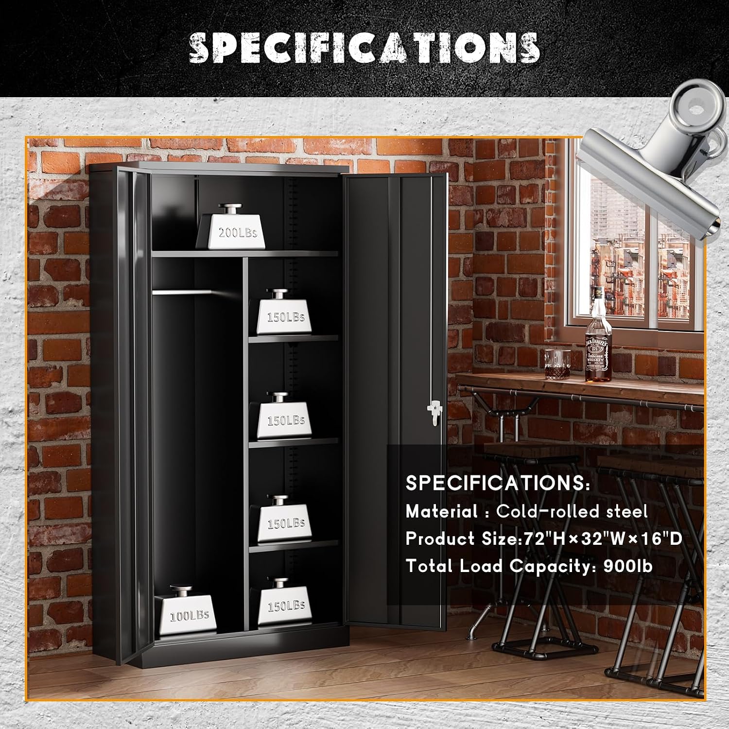 Greenvelly Metal Storage Cabinet with 2 Doors, Black 72' Steel Storage Wardrobe Cabinet, Employees Locker Closet Clothing Coat Steel Wardrobe Cabinet with Hanging Rod for Garage, Gym, Home Office