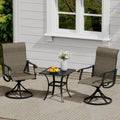 VICLLAX 3 Pieces Small Outdoor Furniture, 2 Patio Swivel Chairs and Small Square Outdoor Table for 2, Mixed Brown Chairs & Black