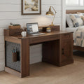 55' Farmhouse Office Desk with Storage Cabinet & Drawers, Computer Writing Desk with Power Outlet, Monitor Stand & Pegboard, Built-in Shelves and Keyboard Tray for Study, Home Office (Walnut)