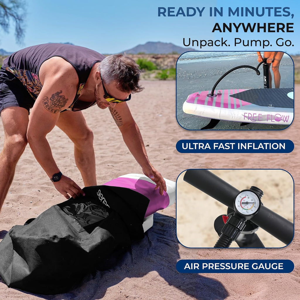 SereneLife 10'6' Inflatable Paddle Board with SUP Accessories, Wide 32' Stand Up Paddle Board, Non-Slip Deck Pad, Adjustable Paddle & Backpack, for Adults & Youth, 350 lbs Capacity