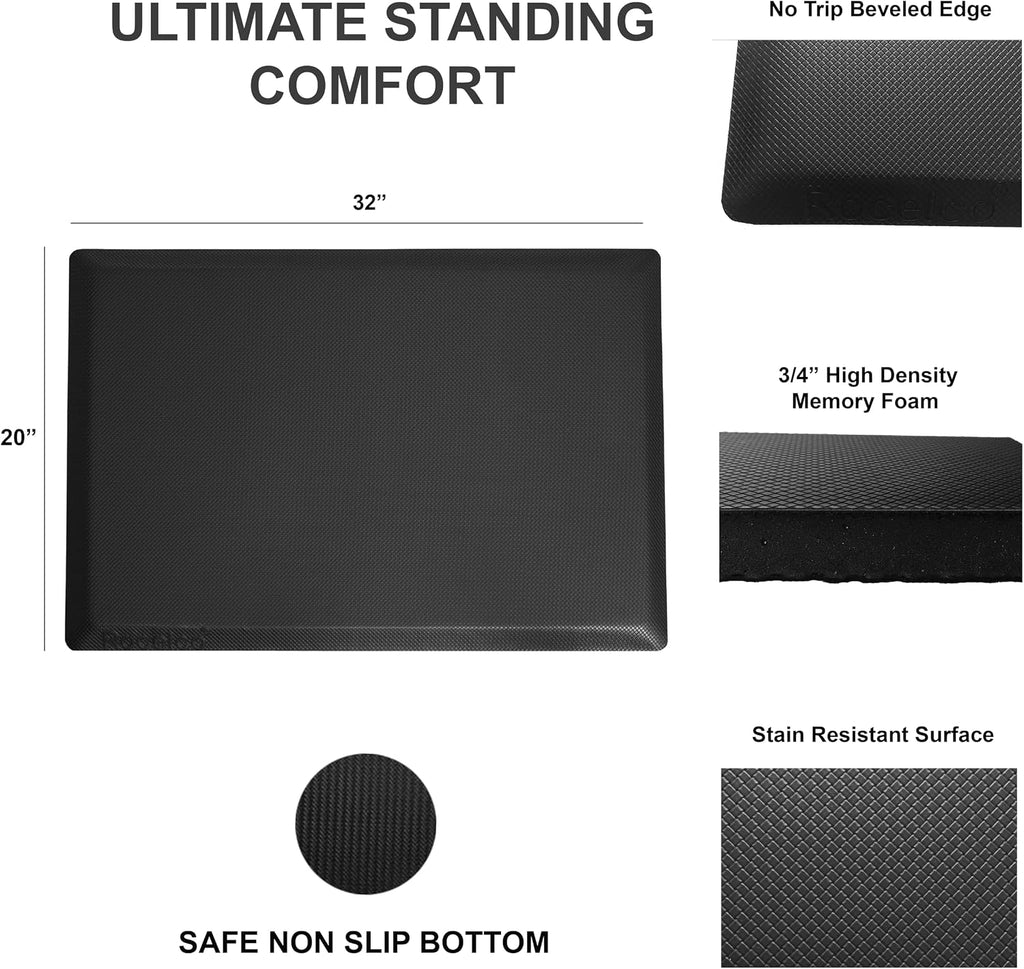 Rocelco 45' Height Adjustable Standing Desk Converter with Anti Fatigue Floor Mat and Slide Out Retractable Keyboard Tray - Sit Stand Up Triple Screen Tabletop Riser - Black (R ADRB-45-MAFM)