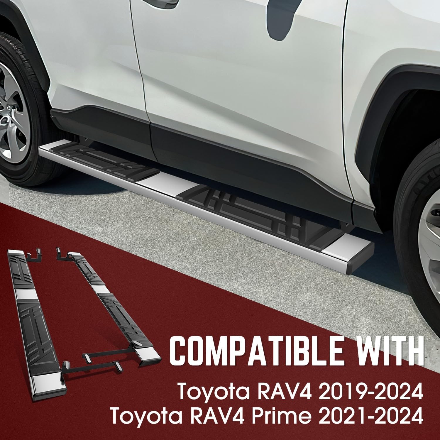 DNA Motoring 6.5' Running Boards Side Steps Compatible with Toyota RAV4 2019-2024, Toyota RAV4 Prime 2021-2024, STEPB-U-RAV419-T1