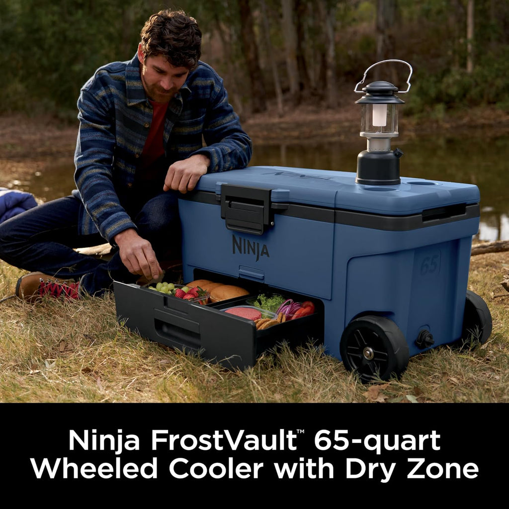 Ninja | FrostVault 65QT | Insulated with Temp Dry Storage Drawer | Keeps Ice Cold for Days | for the Beach, Camping, Picnics & More | Lakeshore Blue | FB265BL