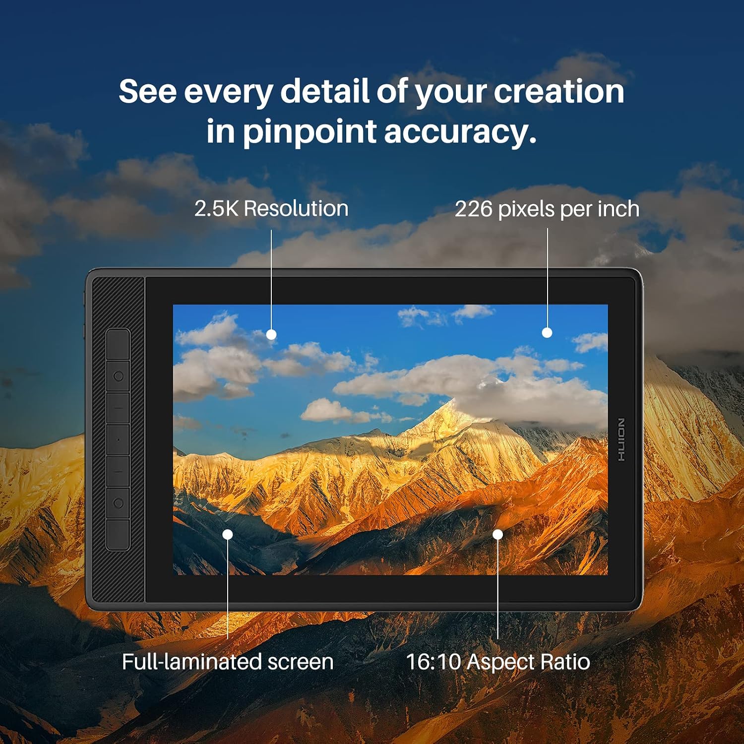 HUION Kamvas Pro 13 2.5K QHD Graphics Monitor Drawing Tablet with Screen QLED Full Lamination 145% sRGB Battery-Free Stylus for Windows PC, Mac, Android, 13.3inch Pen Display with Mini Keydial K20