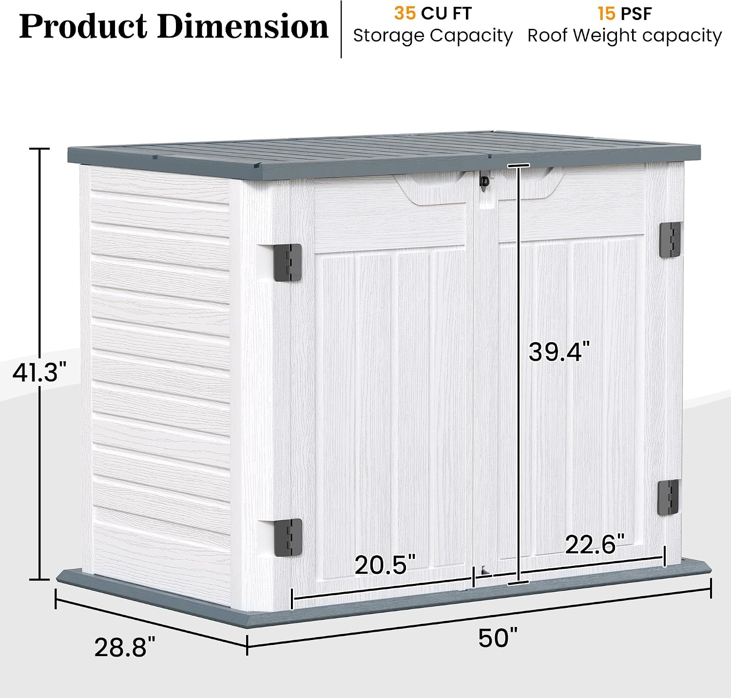 Amopatio Premium Resin 35 Cu Ft Outdoor Storage Shed, Horizontal Resin Trash Can Storage, Weather Resistance Outdoor Cabinet W/Lock Shed for Garbage Cans, Garden Tools, Lawn Mowers,Patio,White