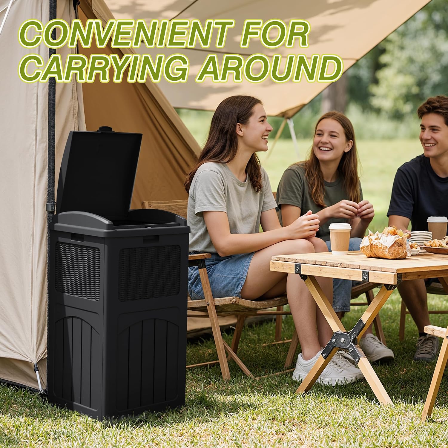 Greesum 33 Gallon Outdoor Trash Can with Lid, Waterproof Resin Garbage Bin for Hideaway, Deck, Patio, 4 Pack, Black