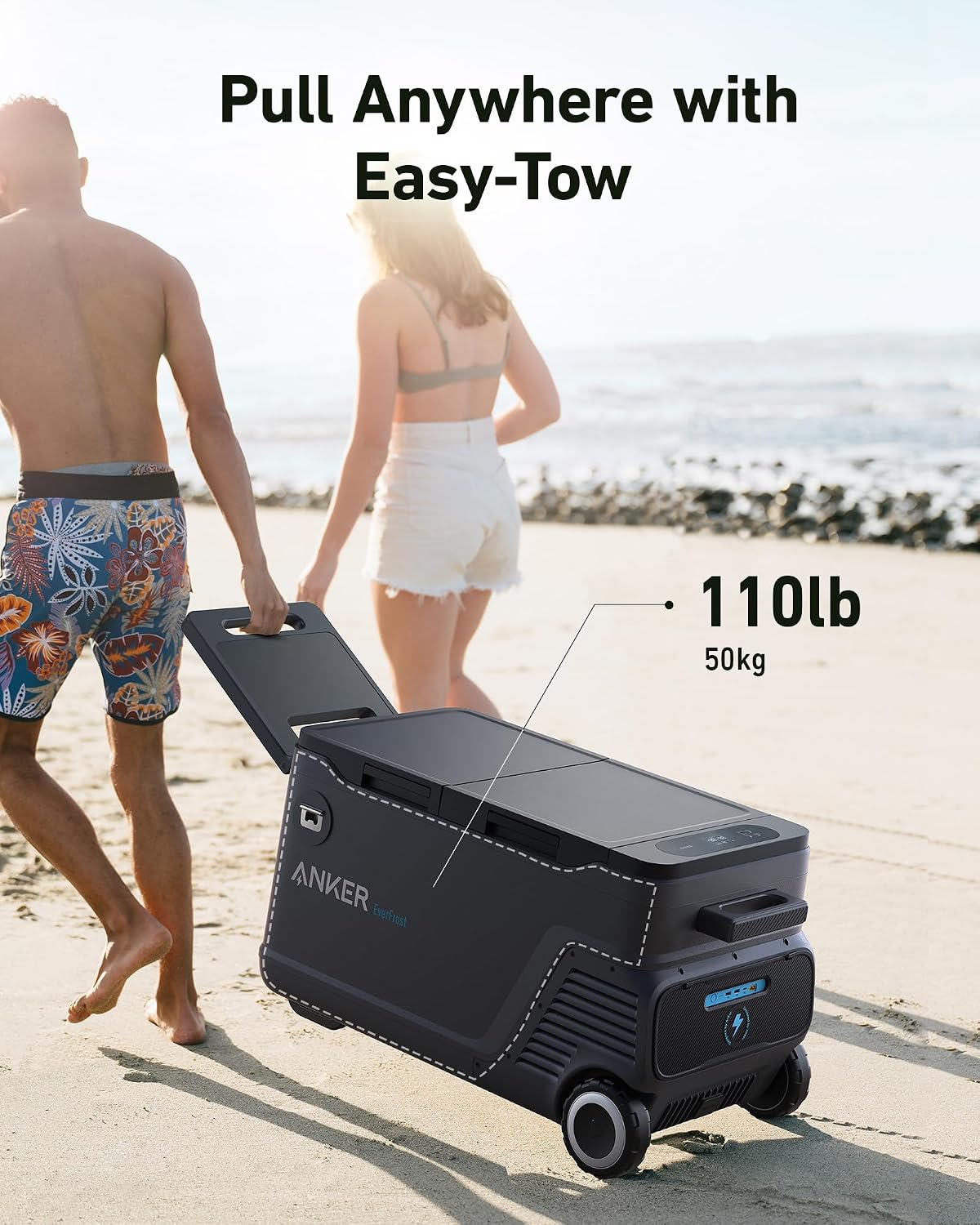 Anker EverFrost 50 Powered Cooler, 53L Portable Refrigerator for Car, Powered Cooler with 299Wh Battery, Powered by AC/DC or Solar, for Outdoor Camping, Travel, and Fishing, Fits in Trucks