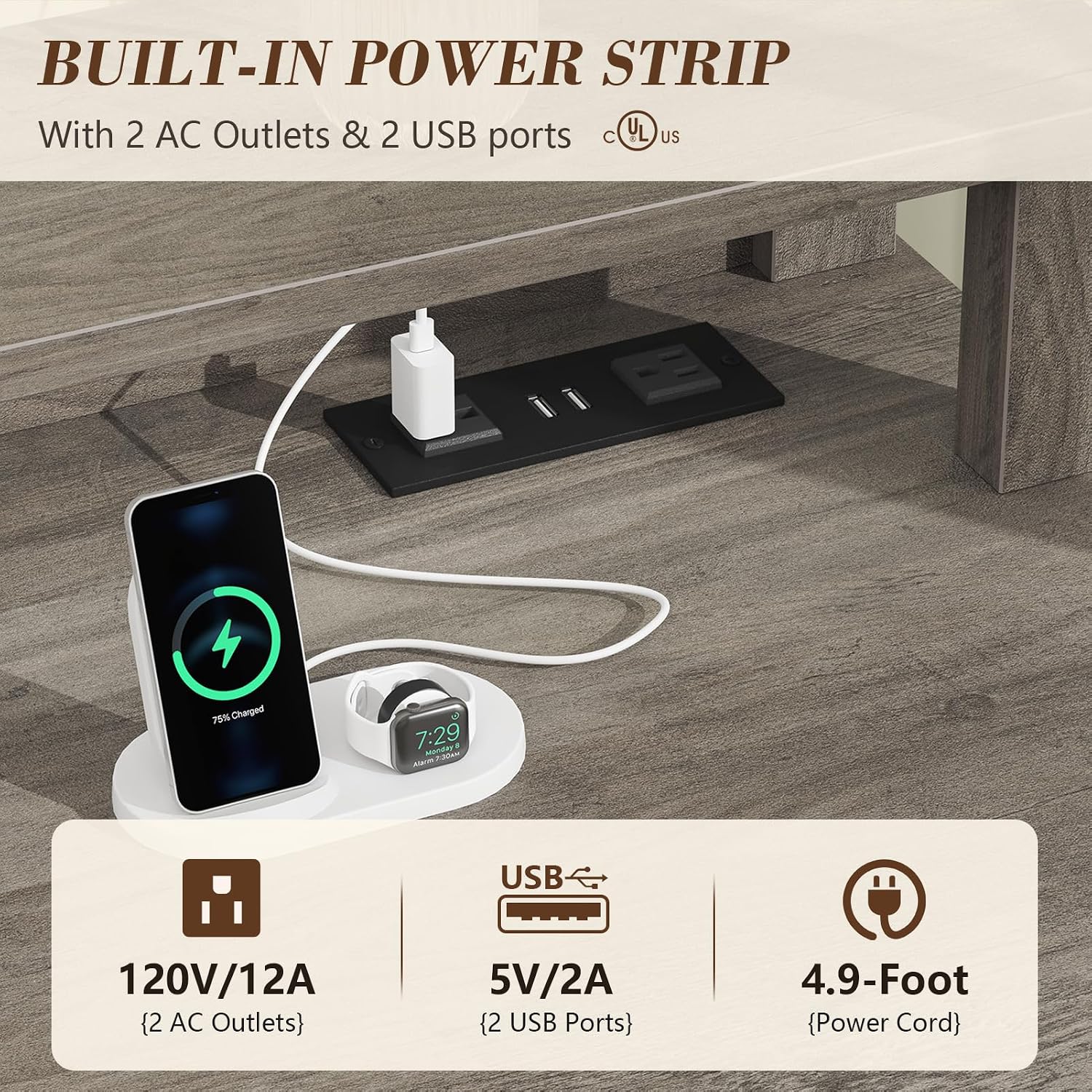 YOMILUVE Farmhouse Computer Desk with Drawers, 47' Small Computer Desk with Power Outlets, Home Office Desk with Monitor Stand & 4 Drawers, Writing Study Table, Grey