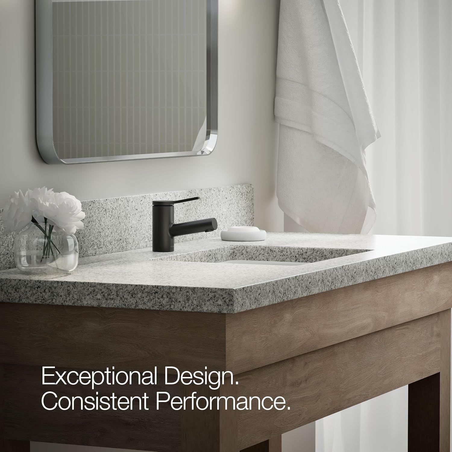 KOHLER K-33590-4N-BL Elate® Short Single-Handle Bathroom Sink Faucet, Single-Hole Bathroom Faucets, 0.5 GPM, Matte Black