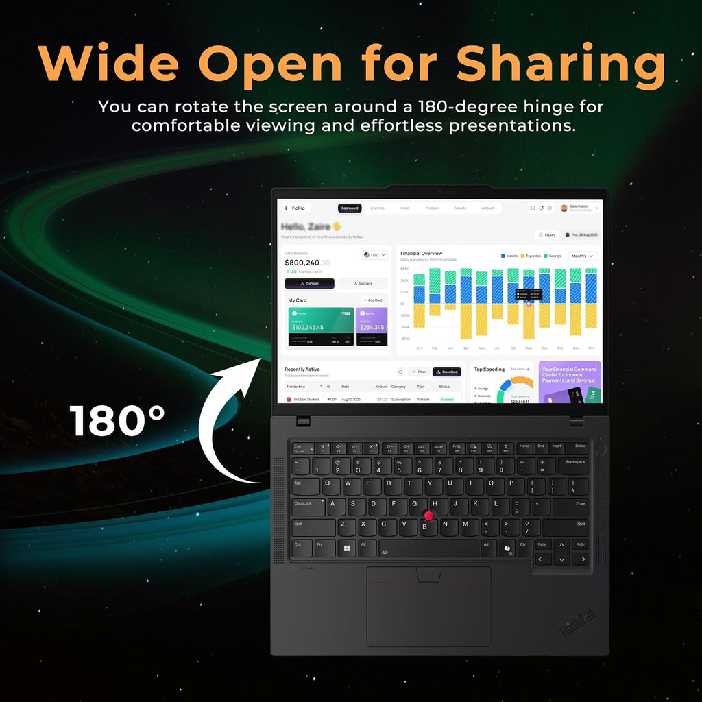 Lenovo ThinkPad T14 G5 14' WUXGA Laptop, Intel Ultra 7 165U, 16GB DDR5 RAM, 1.5TB Storage(512GB SSD+1TB Docking Station Set), Intel Graphics, Backlit Keyboard, Fingerprint, Wi-Fi 6E, Win 11 Pro, Black