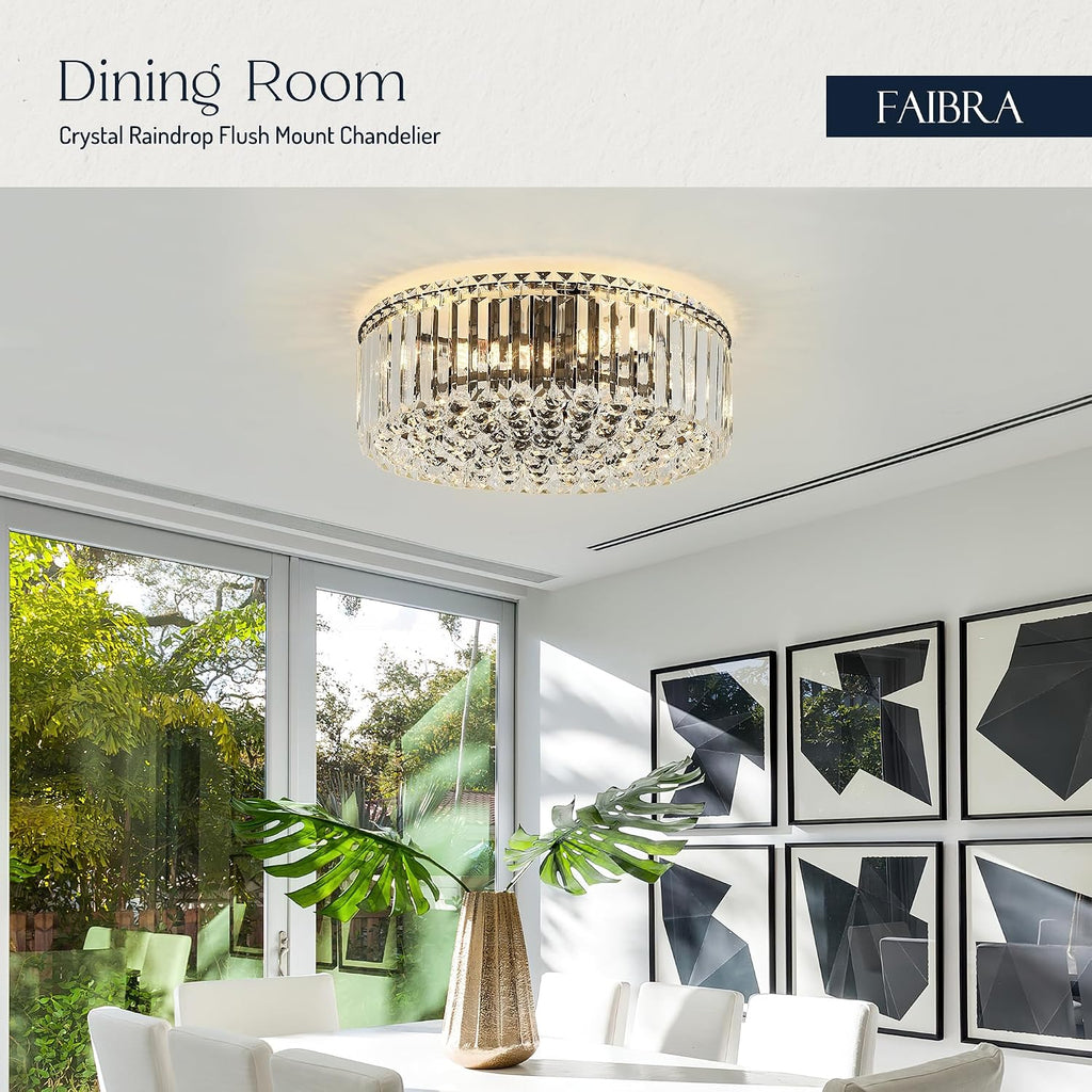 17.3' Black K9 Crystal Raindrop Flush Mount Ceiling Light, Modern Chandelier, Round Luxury Light Fixture for Dining Room, Bedroom, Hallway, Kitchen Island & Living Room
