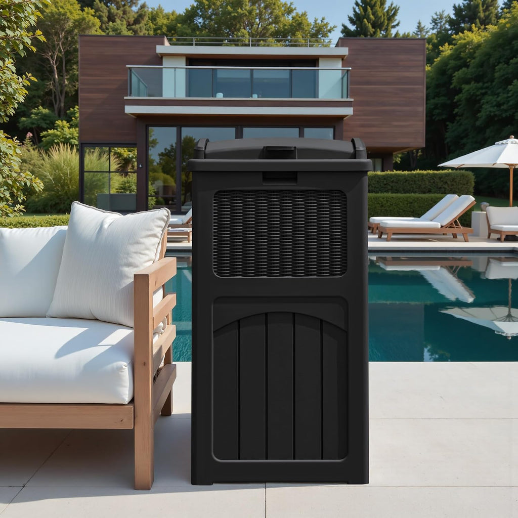 Greesum 2 Pack 33 Package Delivery Box for Outside, Waterproof Resin Garbage Bin with Lid for Hideaway, Deck, Patio, Black