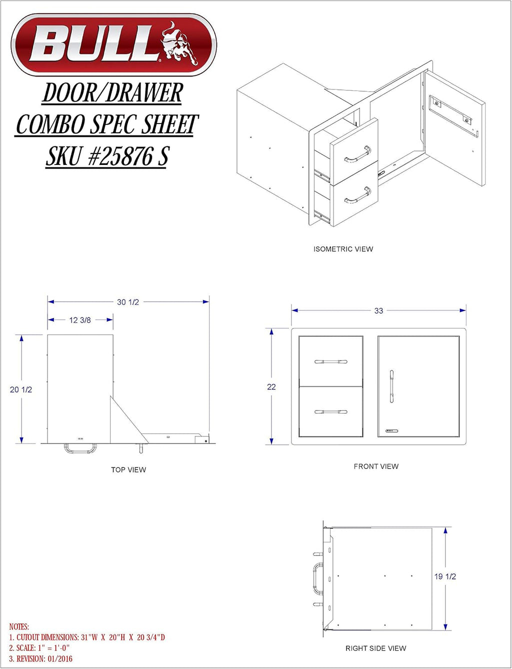 Bull Outdoor Products 25876 30' Door/Drawer Combo