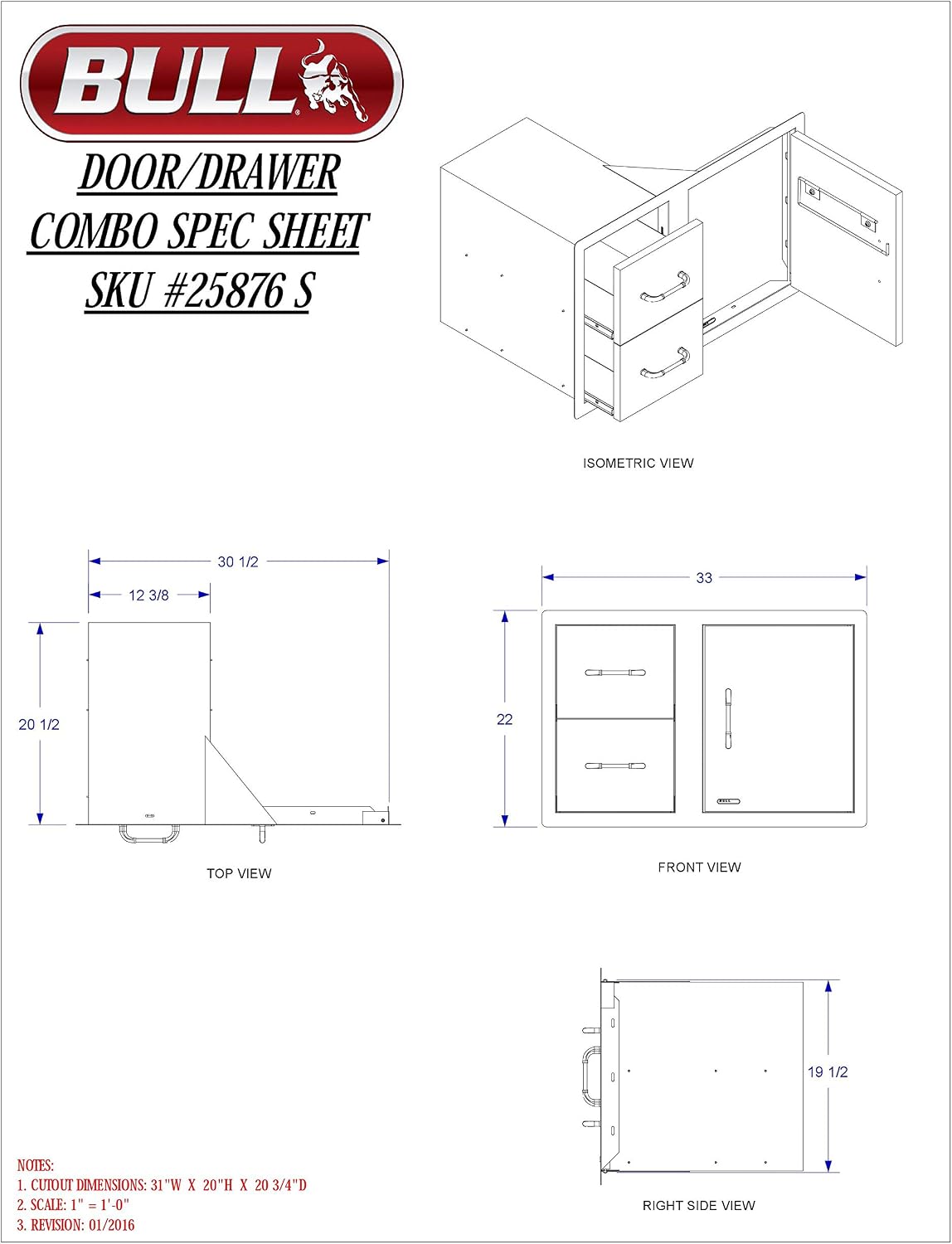 Bull Outdoor Products 25876 30' Door/Drawer Combo